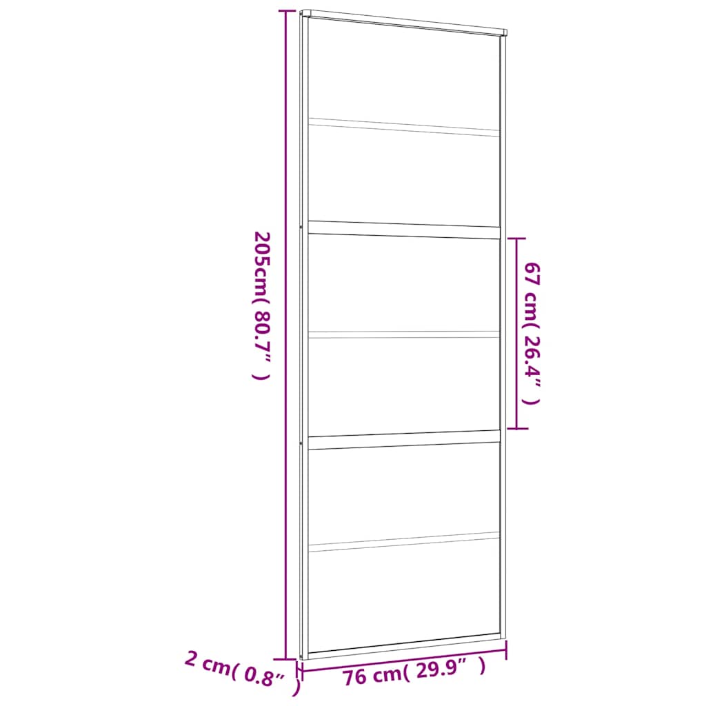 skydedør 76x205 cm matteret sikkerhedsglas og aluminium gylden