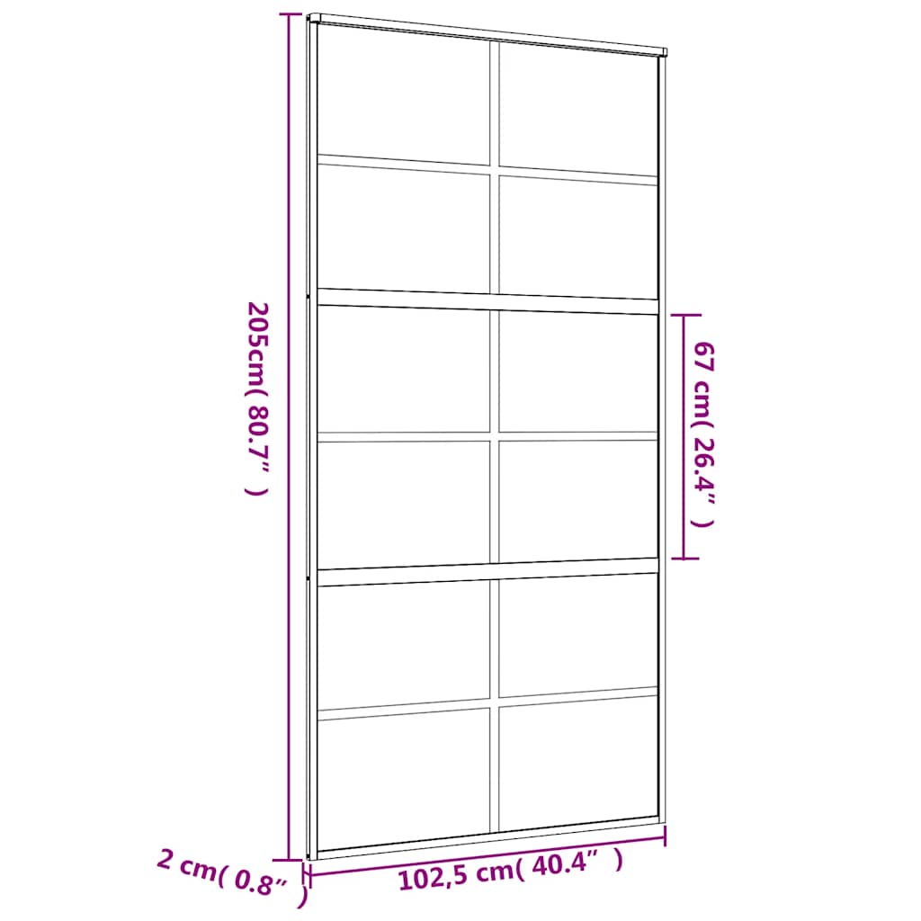 skydedør 102,5x205 cm klart sikkerhedsglas og aluminium gylden