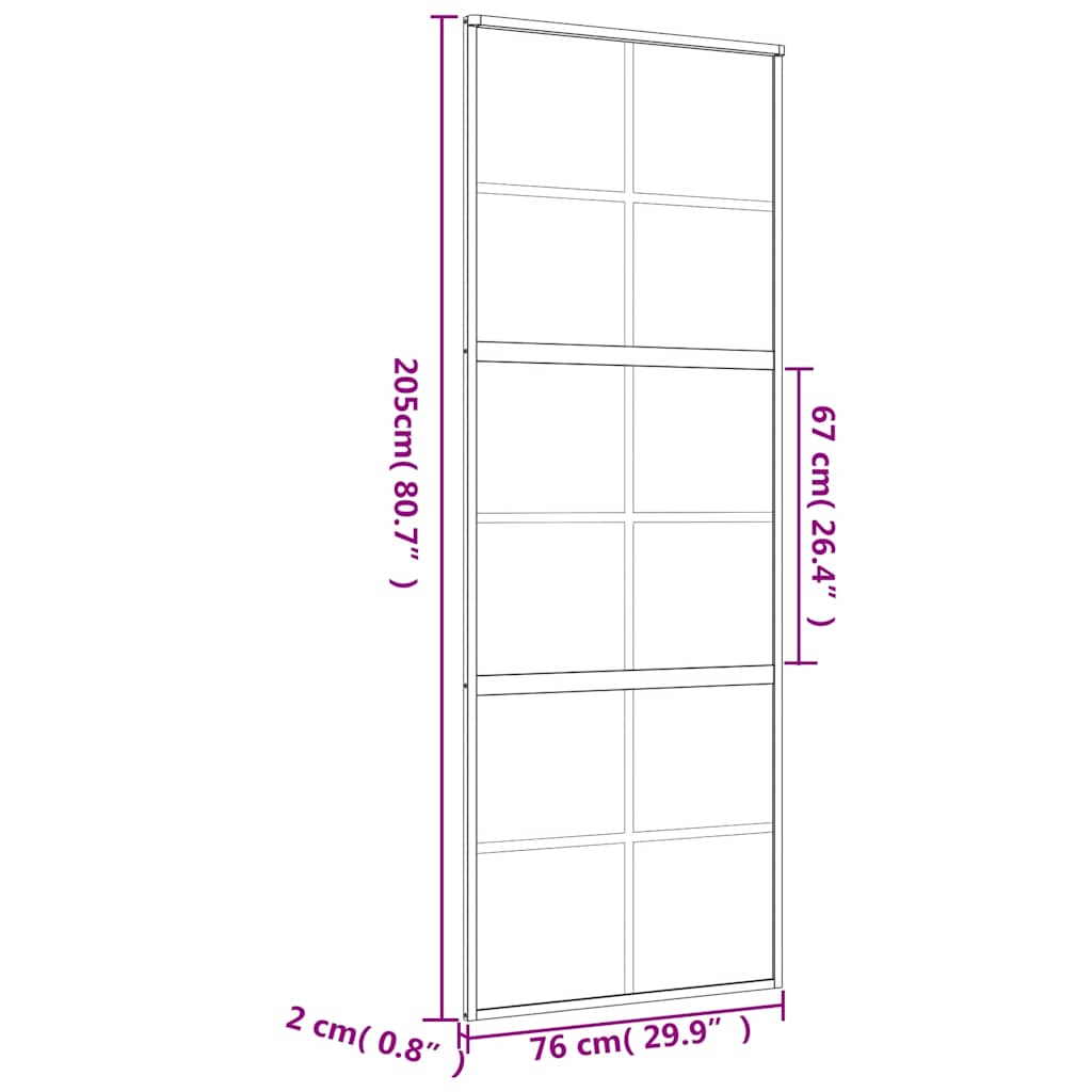 skydedør 76x205 cm matteret sikkerhedsglas og aluminium gylden