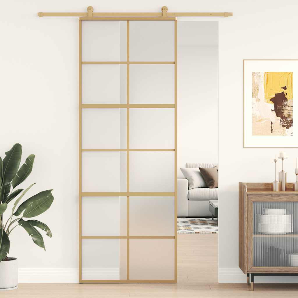 skydedør 76x205 cm matteret sikkerhedsglas og aluminium gylden