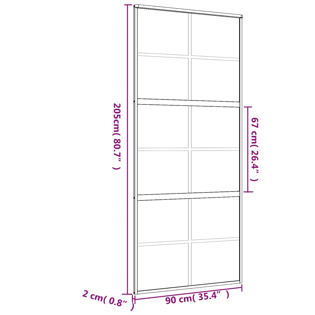 skydedør 90x205 cm matteret sikkerhedsglas og aluminium gylden