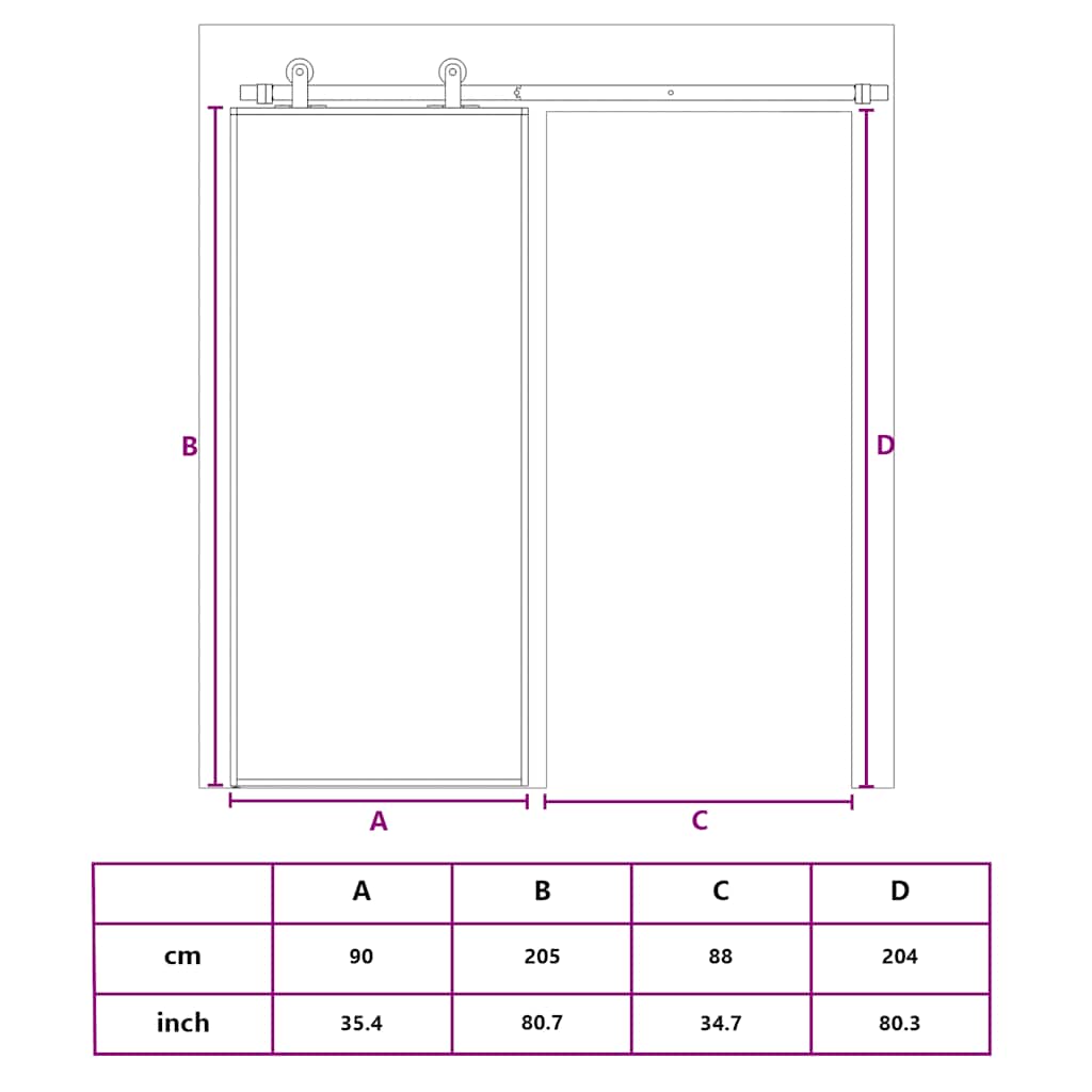 skydedør 90x205 cm matteret sikkerhedsglas og aluminium gylden