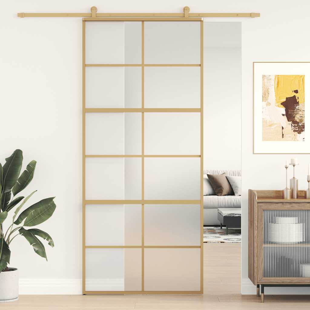 skydedør 90x205 cm matteret sikkerhedsglas og aluminium gylden