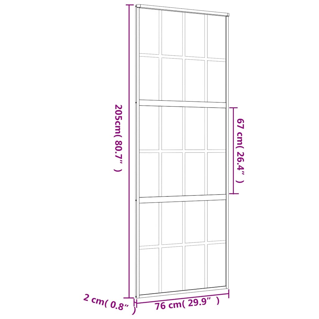 skydedør 76x205 cm klart sikkerhedsglas og aluminium guldfarvet