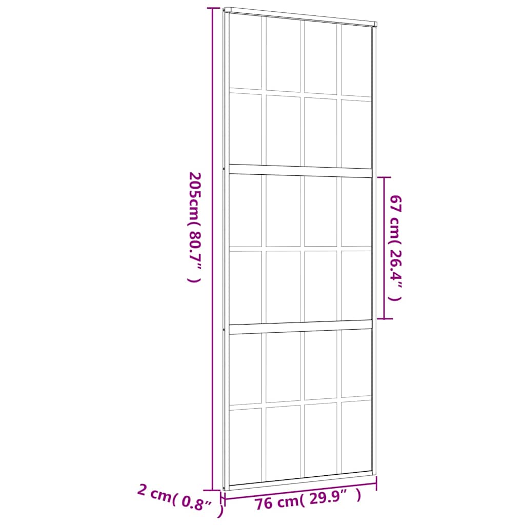 skydedør 76x205 cm matteret sikkerhedsglas og aluminium gylden