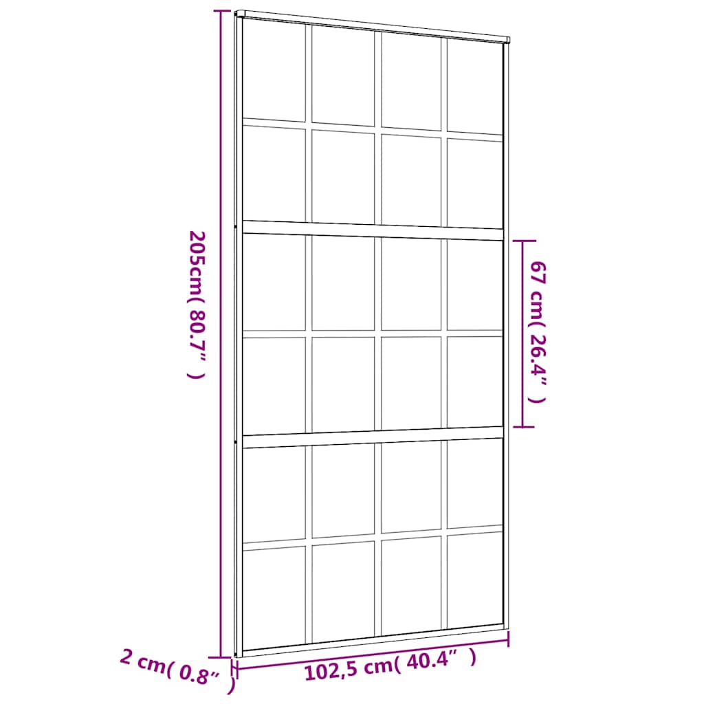 skydedør 102,5x205 cm matteret sikkerhedsglas aluminium gylden