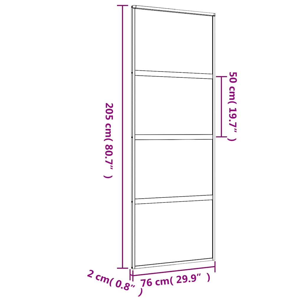 skydedør 76x205 cm klart sikkerhedsglas og aluminium guldfarvet