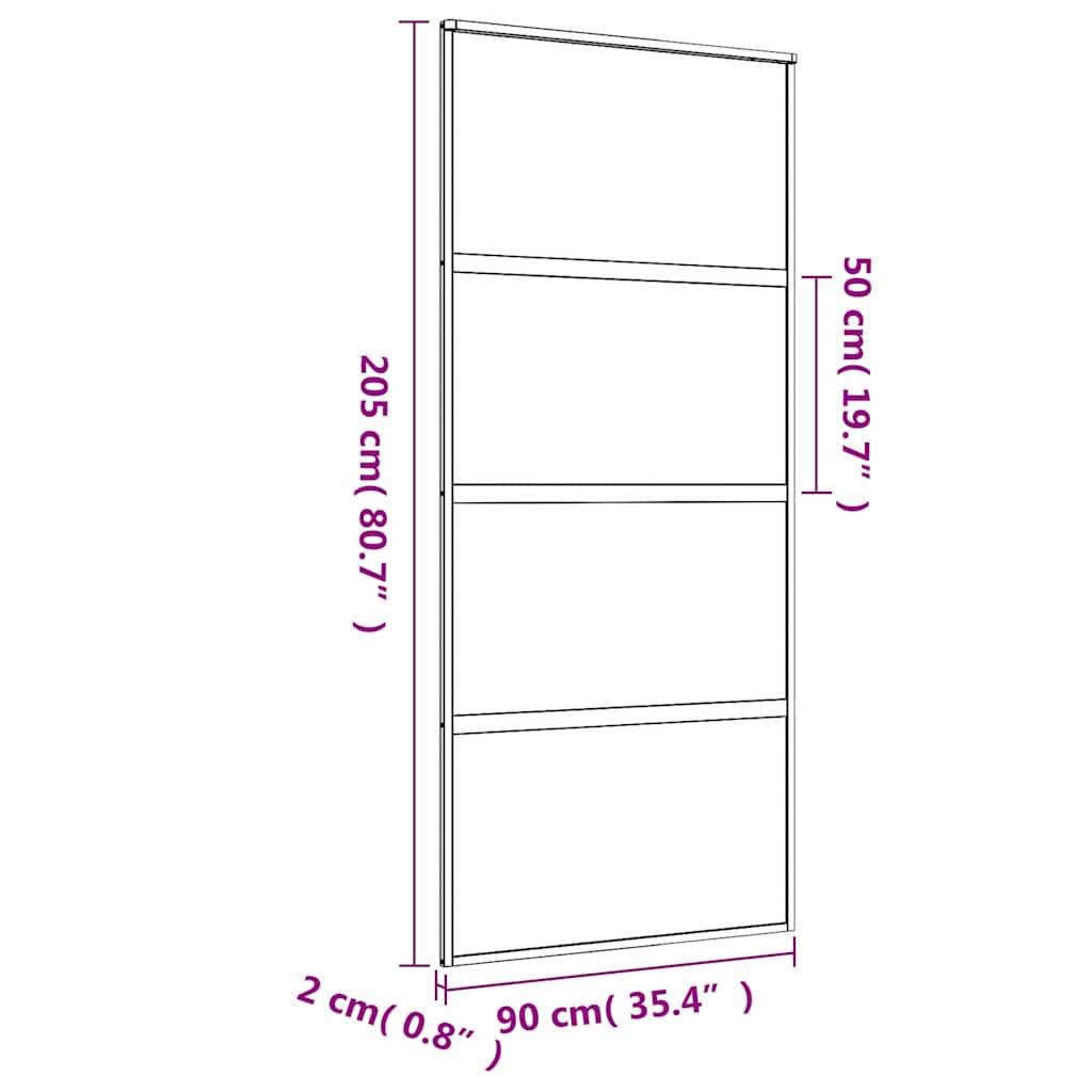 skydedør 90x205 cm matteret sikkerhedsglas og aluminium gylden