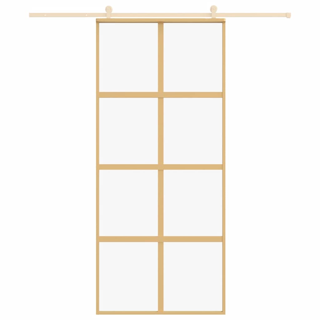 skydedør 90x205 cm klart sikkerhedsglas og aluminium guldfarvet