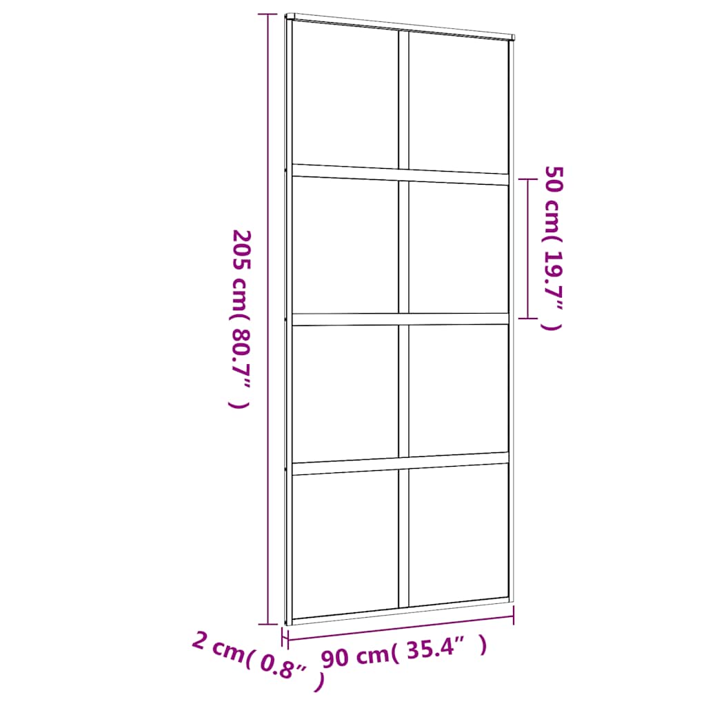 skydedør 90x205 cm klart sikkerhedsglas og aluminium guldfarvet