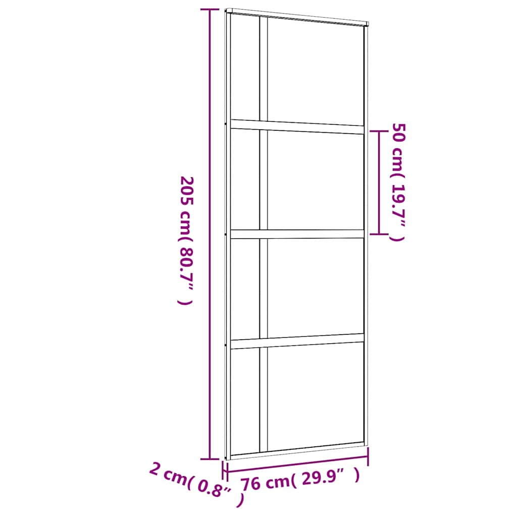 skydedør 76x205 cm klart sikkerhedsglas og aluminium guldfarvet