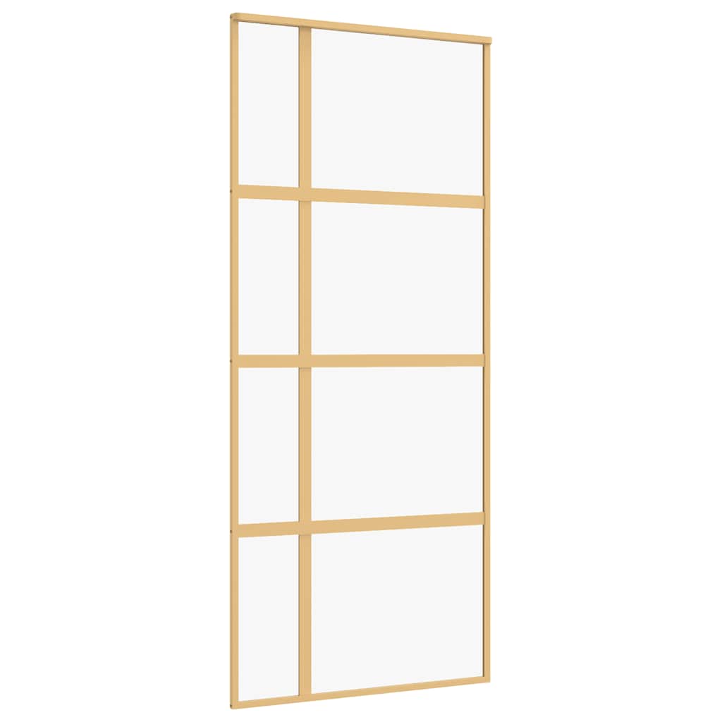 skydedør 90x205 cm klart sikkerhedsglas og aluminium guldfarvet