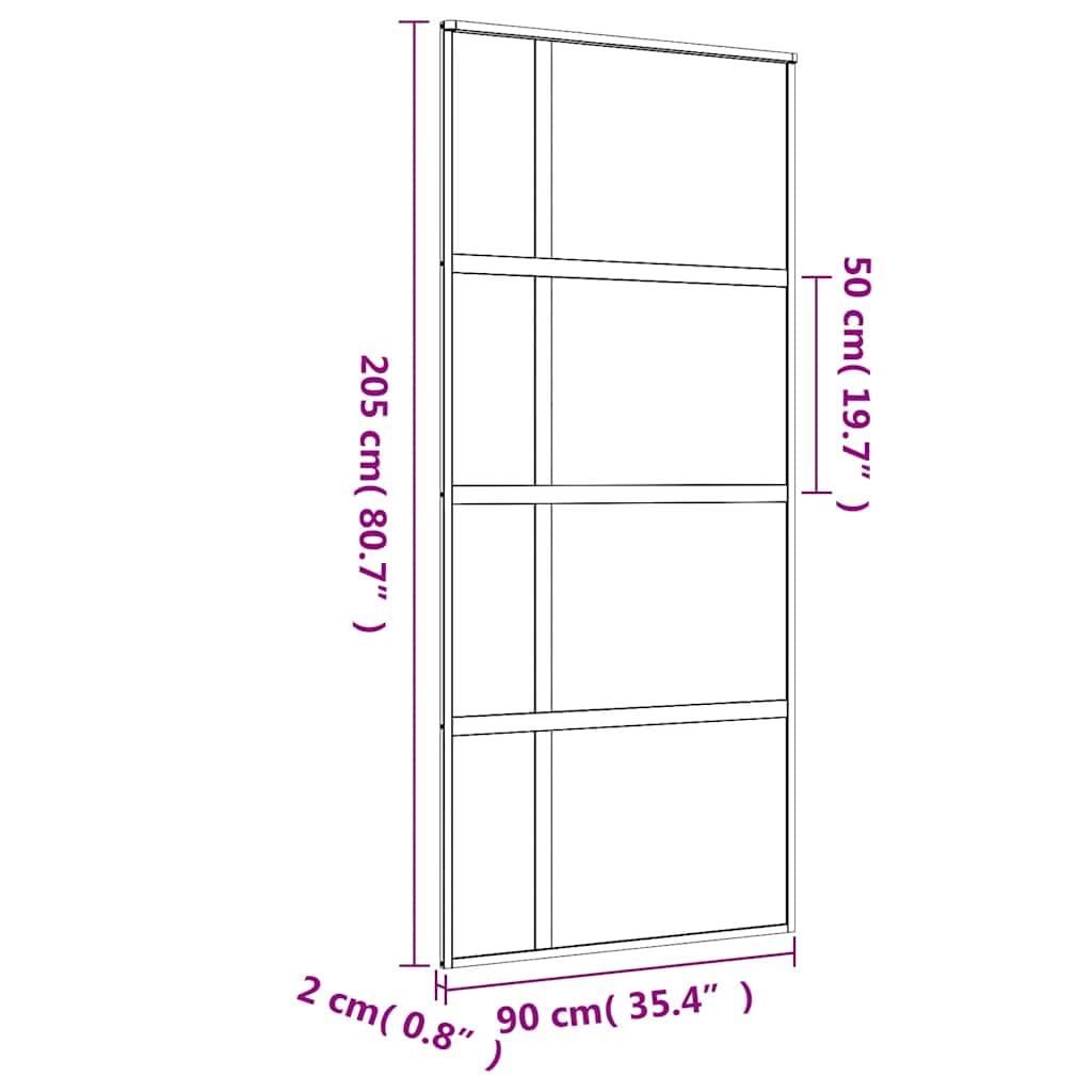 skydedør 90x205 cm matteret sikkerhedsglas og aluminium gylden