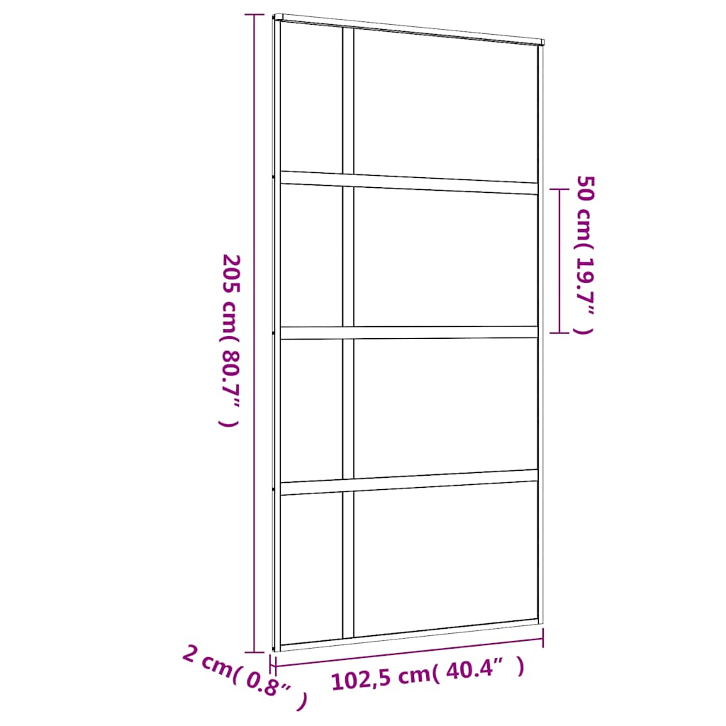 skydedør 102,5x205 cm matteret sikkerhedsglas aluminium gylden