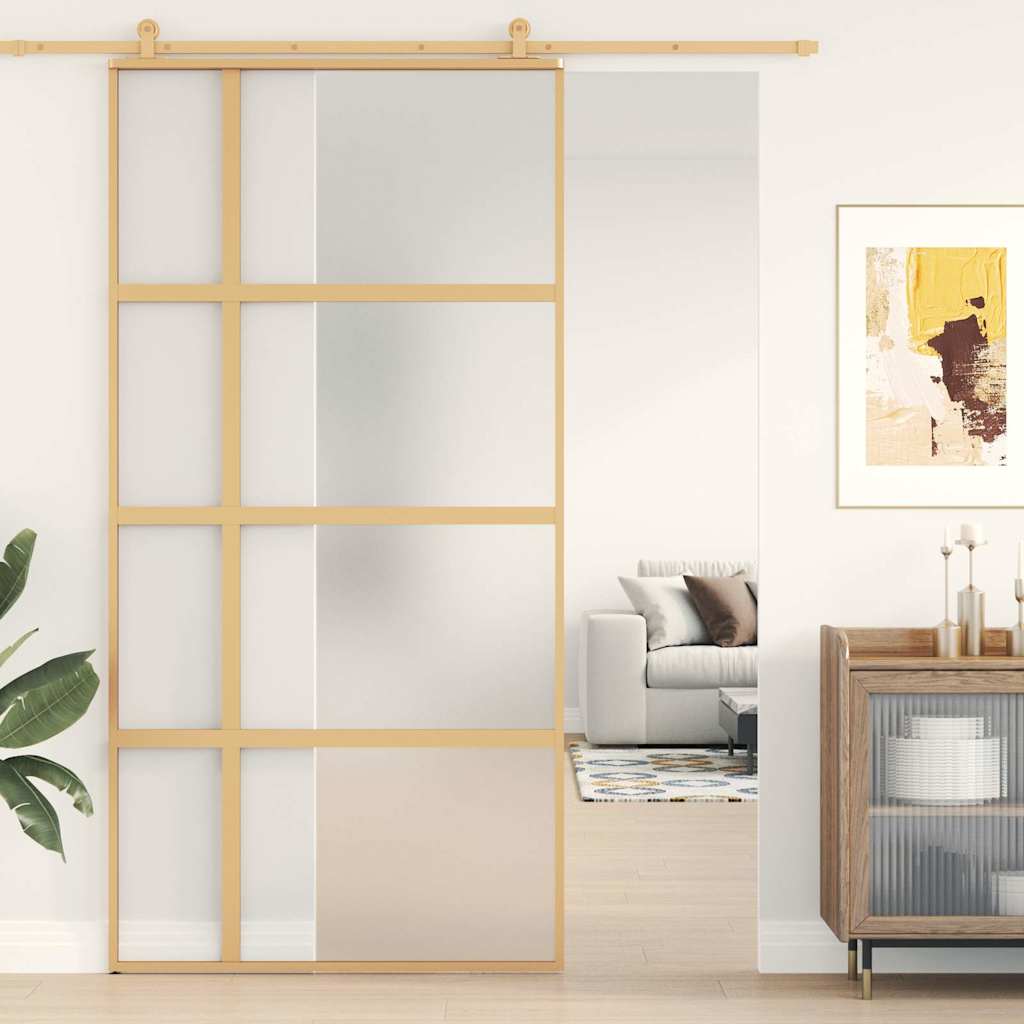 skydedør 102,5x205 cm matteret sikkerhedsglas aluminium gylden