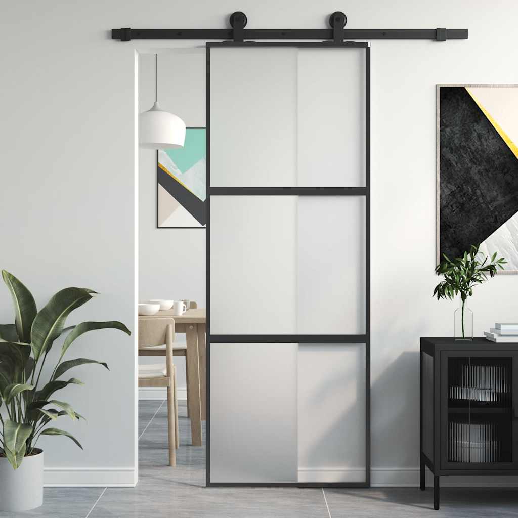 skydedør 76x205 cm hærdet glas og aluminium sort