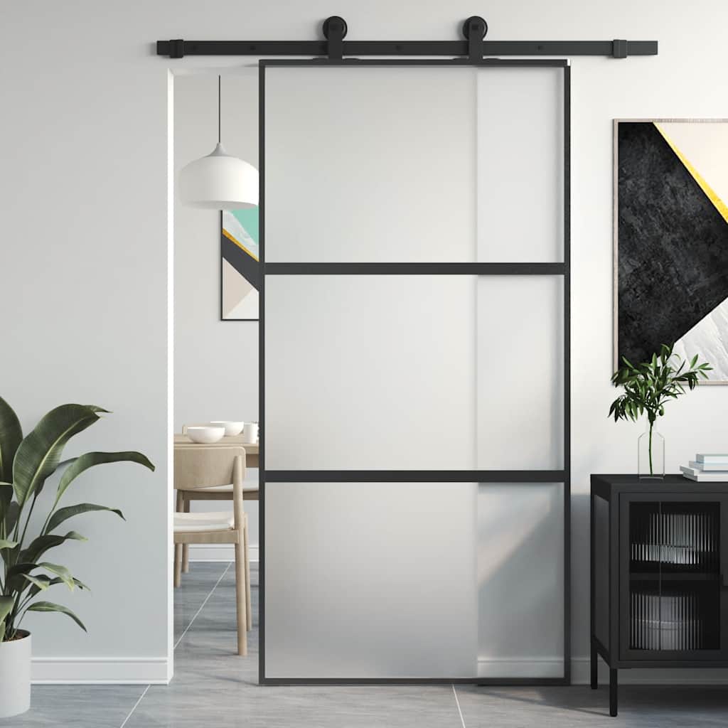 skydedør 102,5x205 cm hærdet glas og aluminium sort