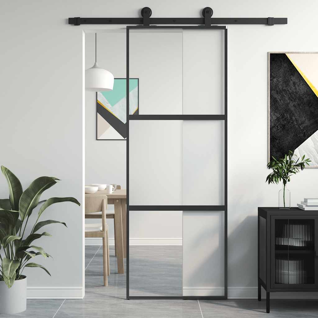 skydedør 76x205 cm hærdet glas og aluminium sort