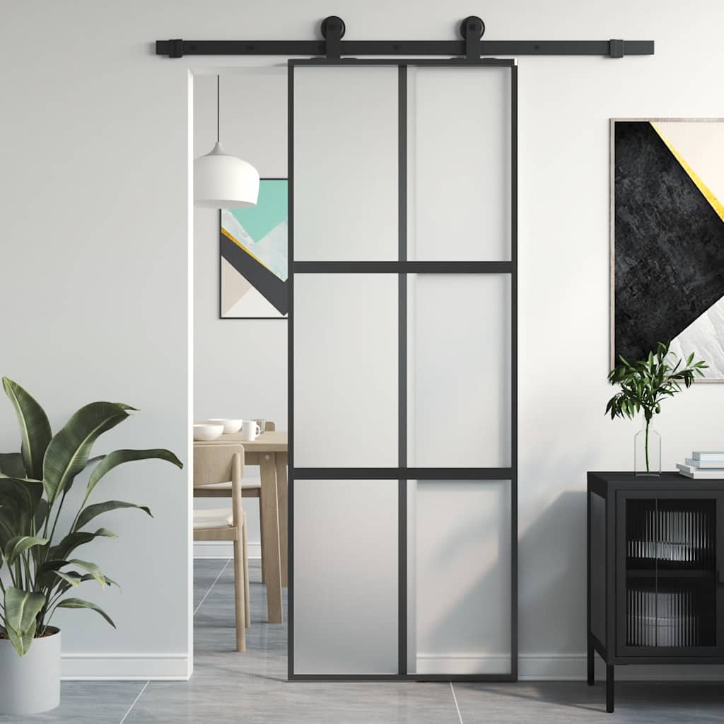 skydedør 76x205 cm hærdet glas og aluminium sort