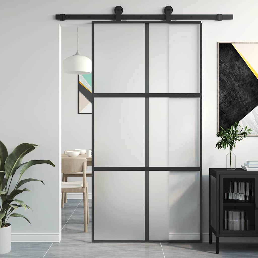 skydedør 102,5x205 cm hærdet glas og aluminium hvid