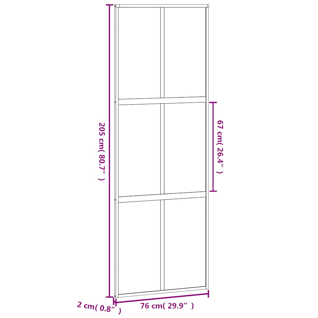 skydedør 76x205 cm hærdet glas og aluminium sort