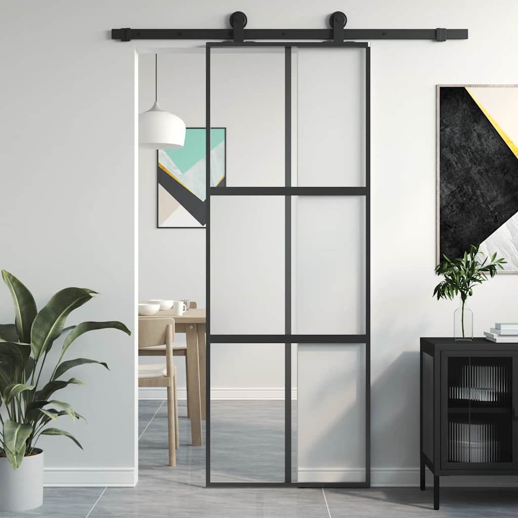 skydedør 76x205 cm hærdet glas og aluminium sort