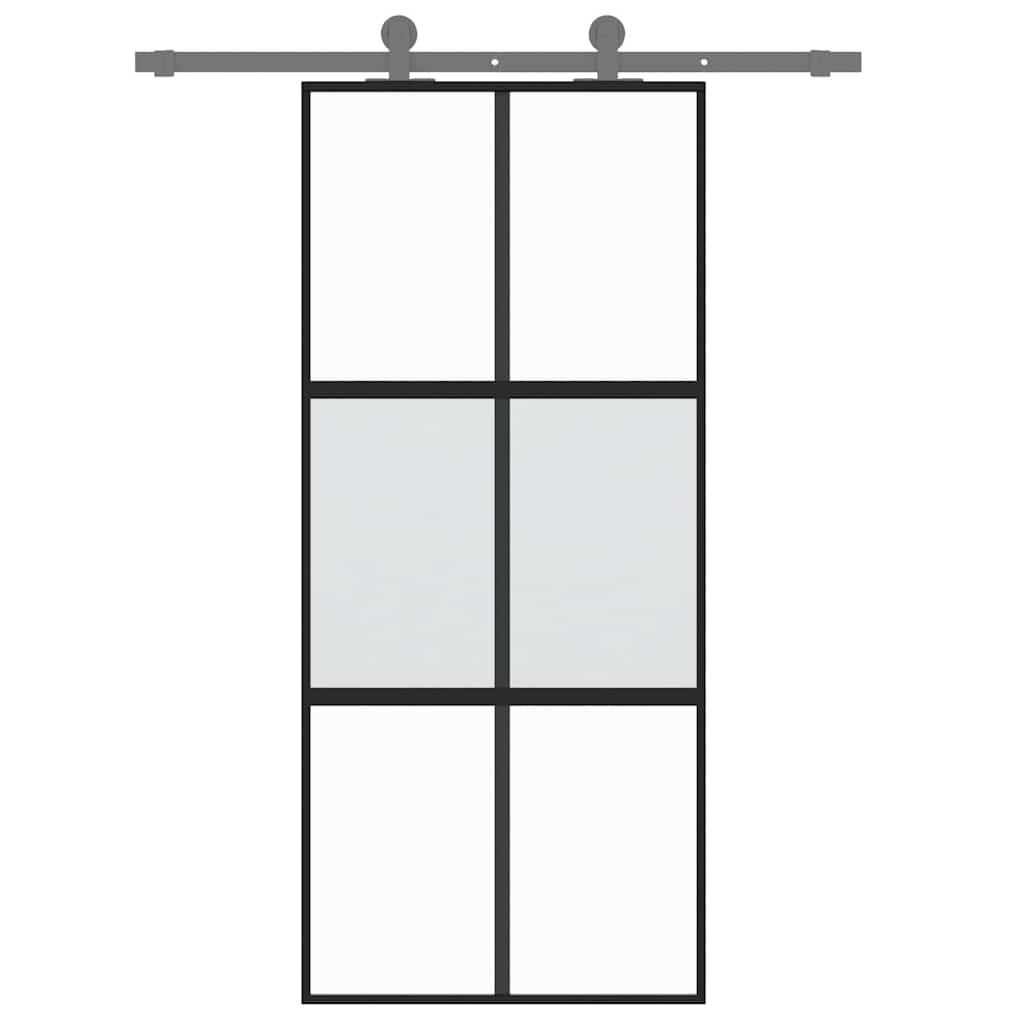 skydedør 90x205 cm hærdet glas og aluminium sort