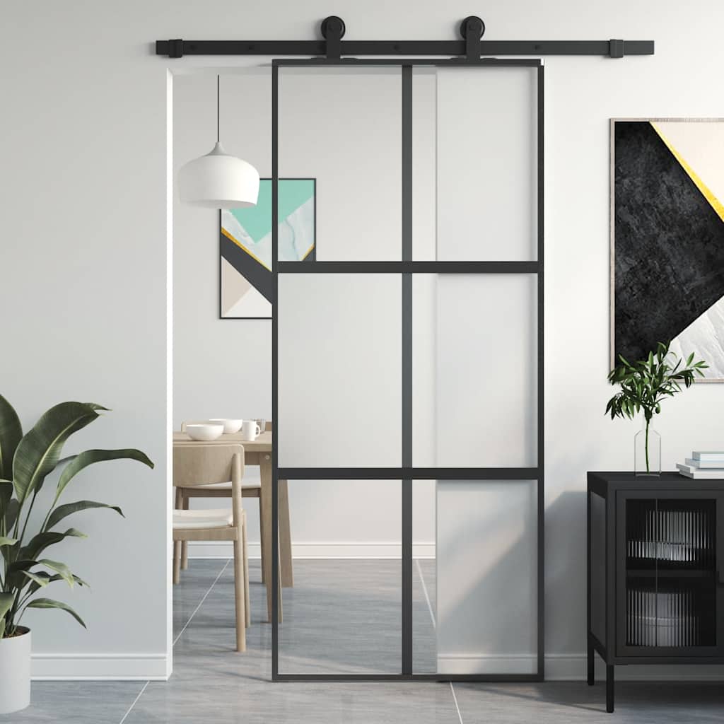 skydedør 90x205 cm hærdet glas og aluminium sort