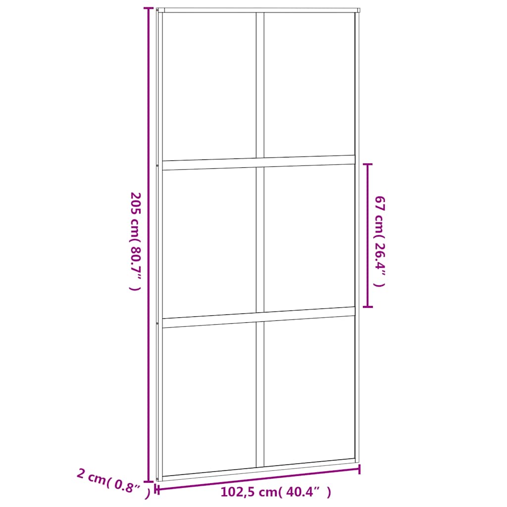 skydedør 102,5x205 cm hærdet glas og aluminium sort