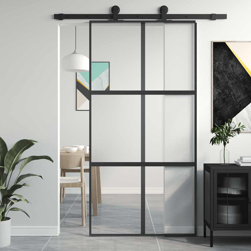 skydedør 102,5x205 cm hærdet glas og aluminium sort