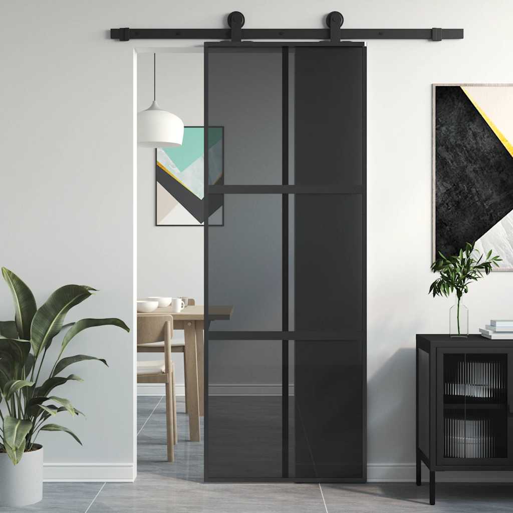 skydedør 76x205 cm hærdet glas og aluminium sort