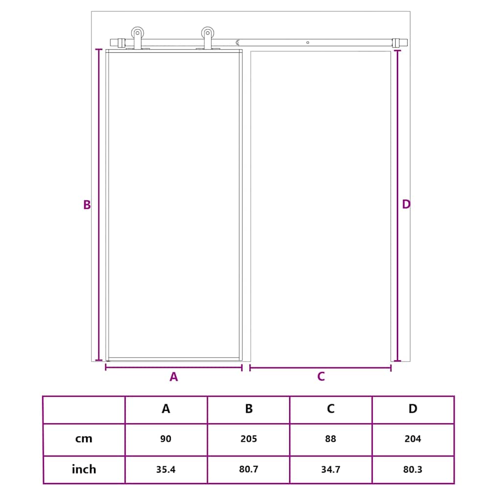 skydedør 90x205 cm hærdet glas og aluminium sort