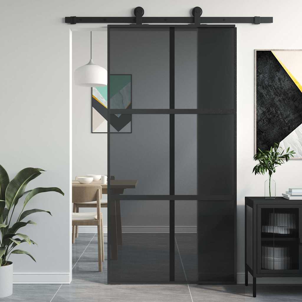 skydedør 102,5x205 cm hærdet glas og aluminium sort