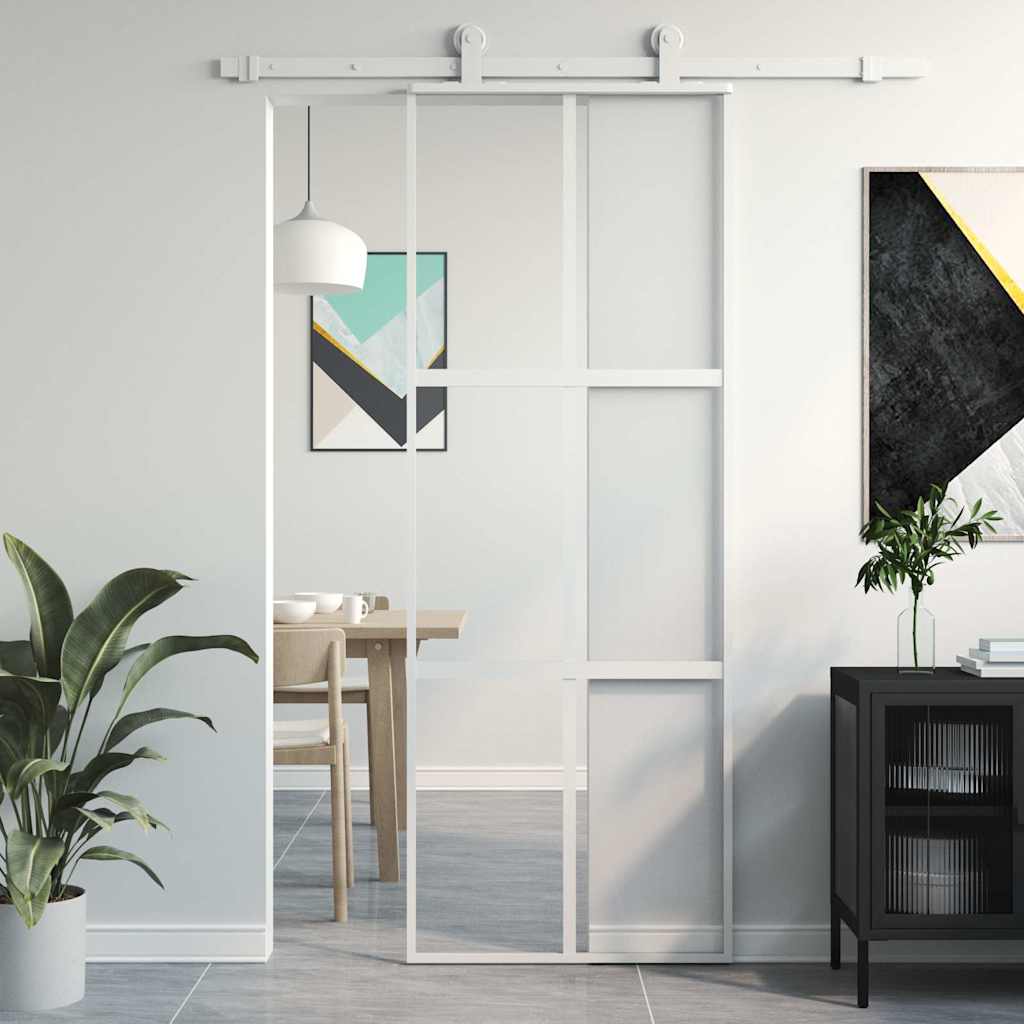 skydedør 76x205 cm hærdet glas og aluminium hvid