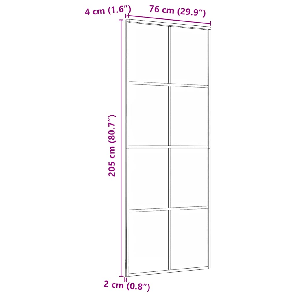 skydedør 76x205 cm hærdet glas og aluminium sort