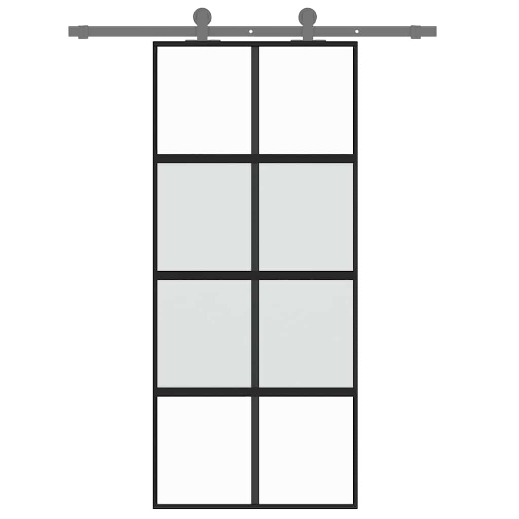 skydedør 90x205 cm hærdet glas og aluminium sort