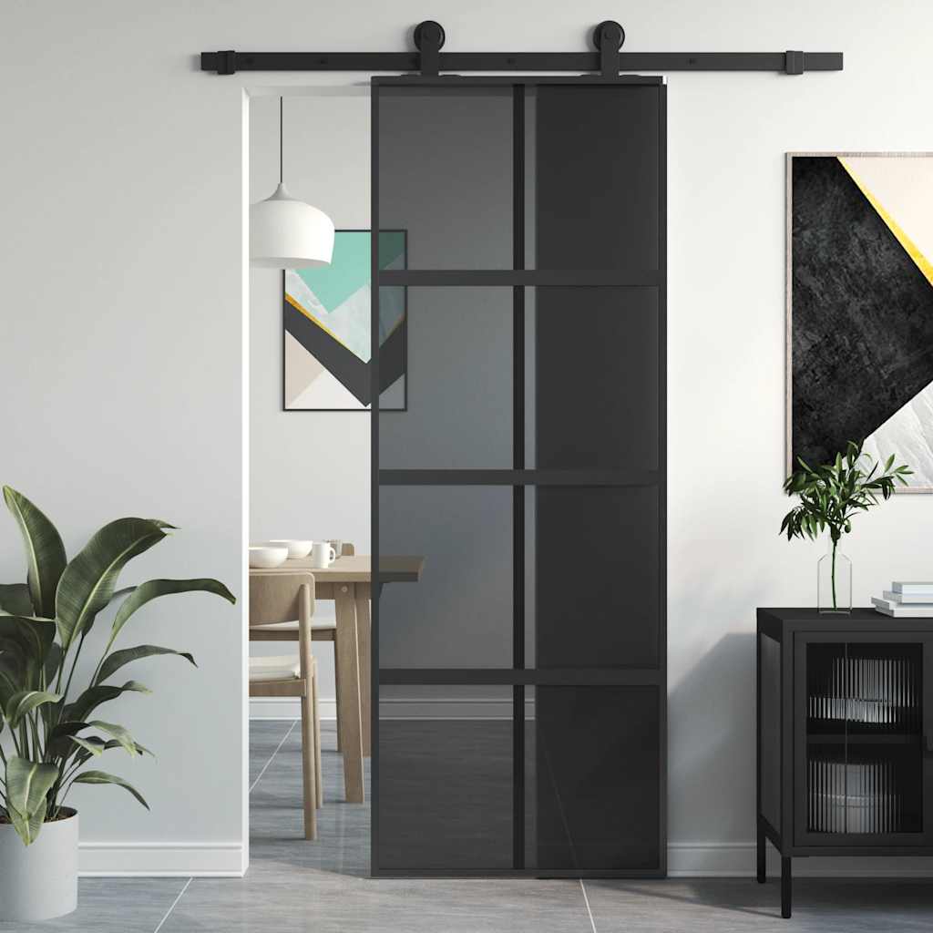 skydedør 76x205 cm hærdet glas og aluminium sort