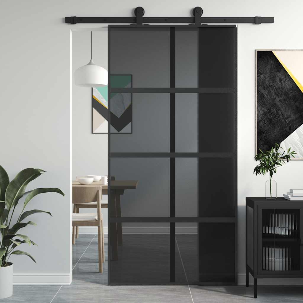 skydedør 102,5x205 cm hærdet glas og aluminium sort