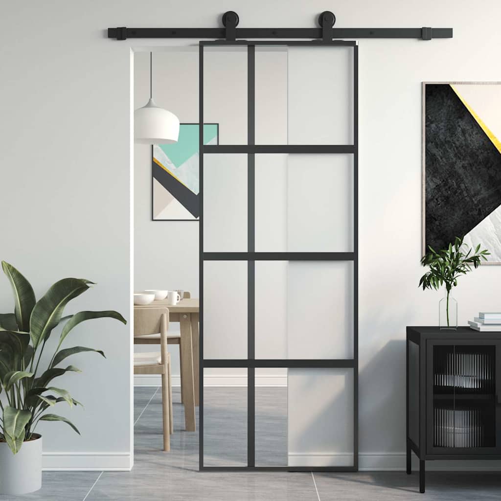 skydedør 76x205 cm hærdet glas og aluminium sort