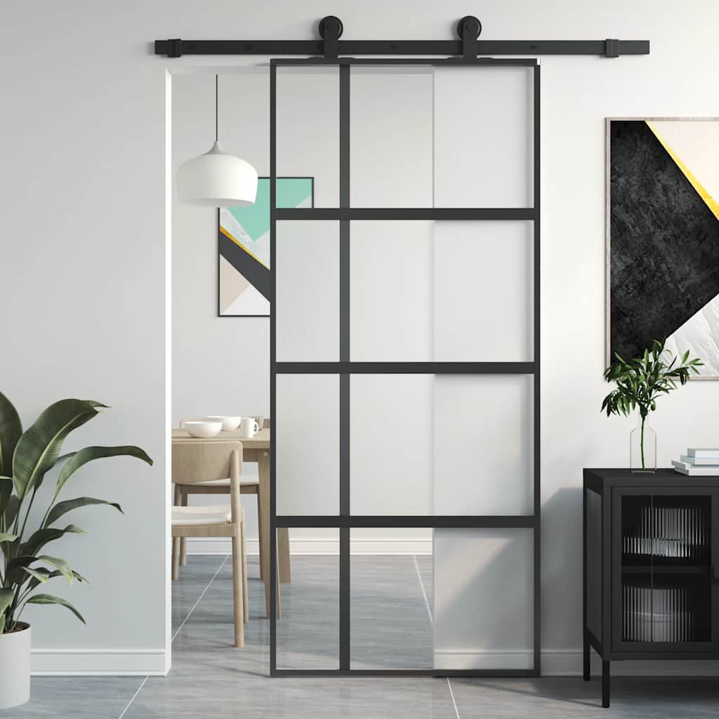 skydedør 90x205 cm hærdet glas og aluminium sort