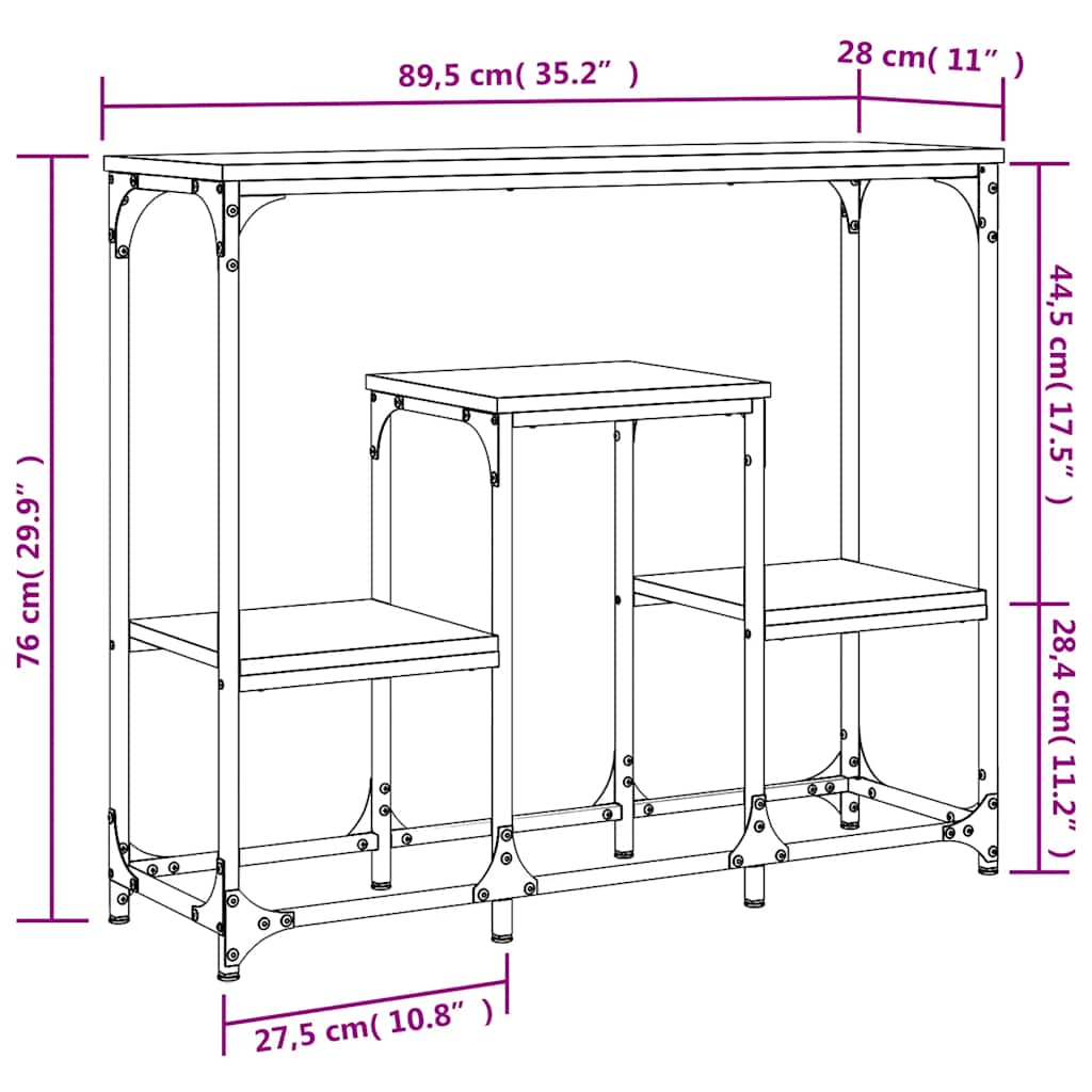 konsolbord 89,5x28x76 cm konstrueret træ sort