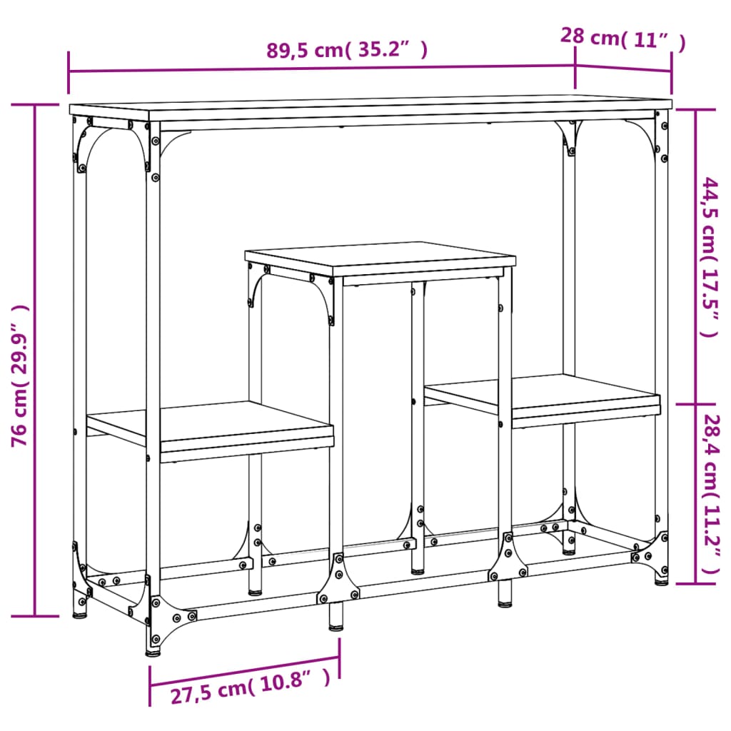 konsolbord 89,5x28x76 cm konstrueret træ røget sonoma-eg