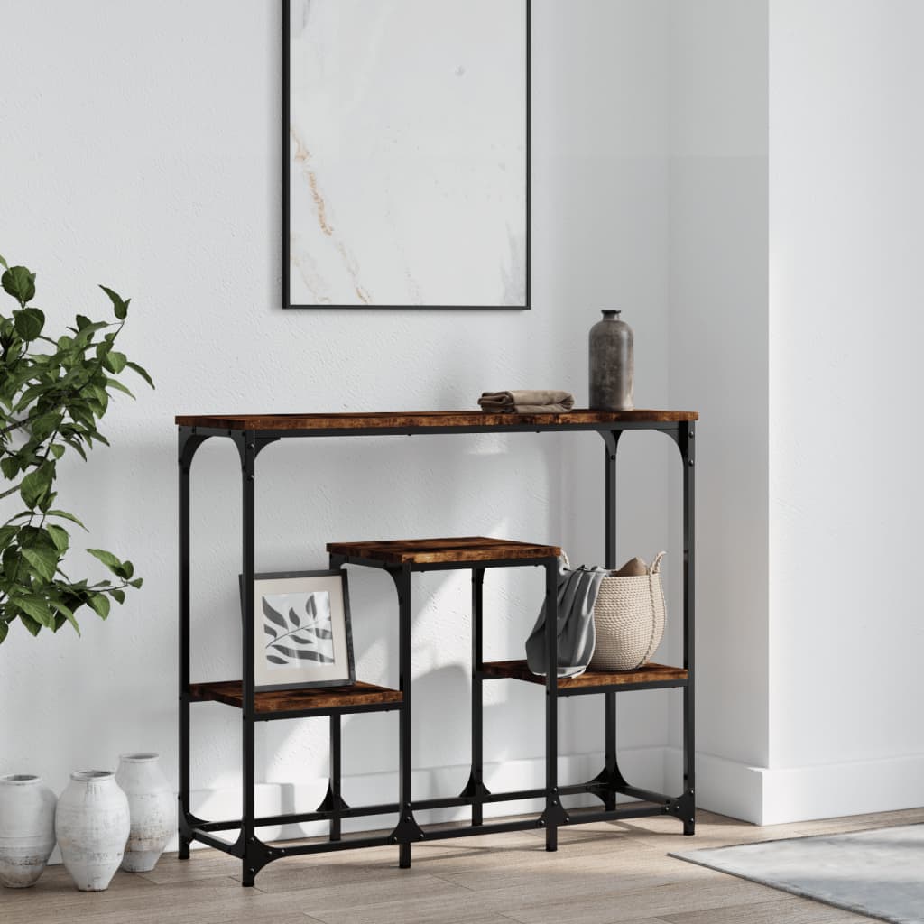 konsolbord 89,5x28x76 cm konstrueret træ røget sonoma-eg