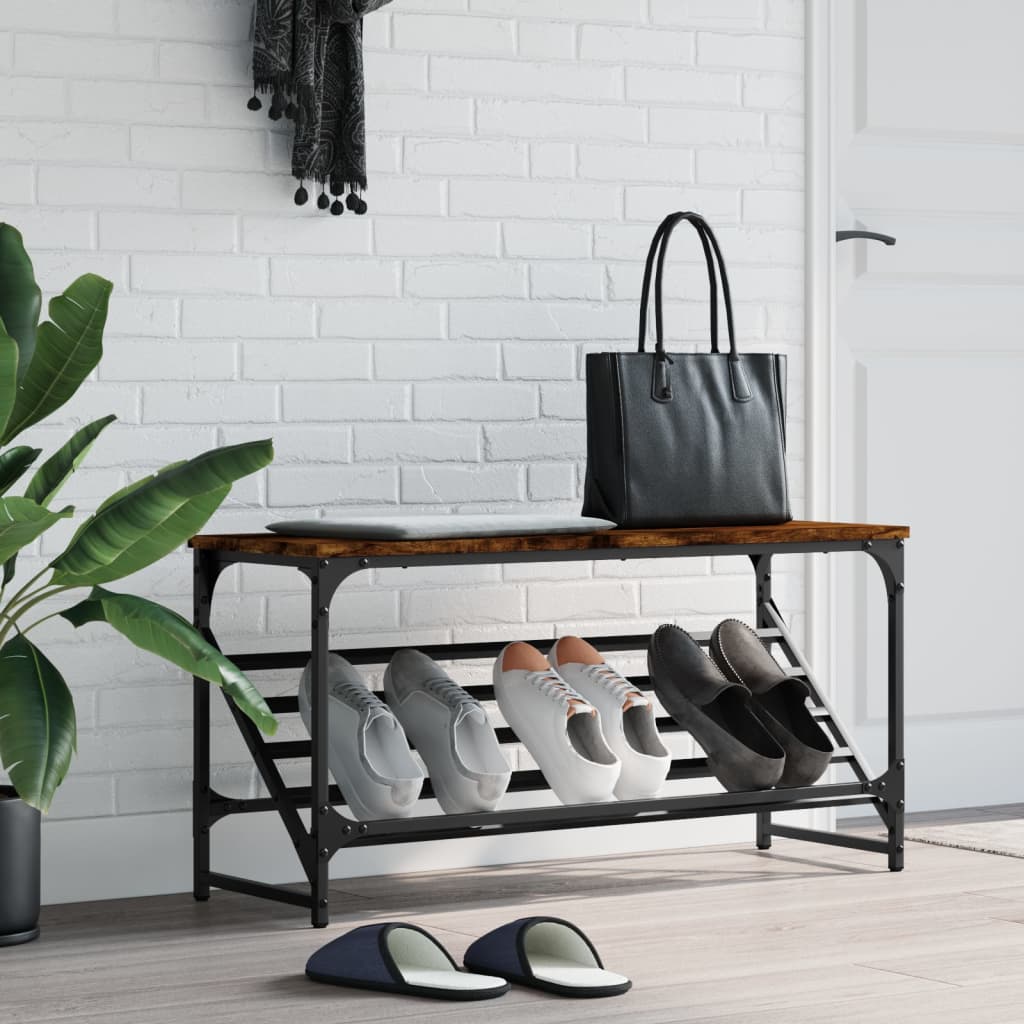 skostativ 90x30x45 cm konstrueret træ røget egetræsfarve