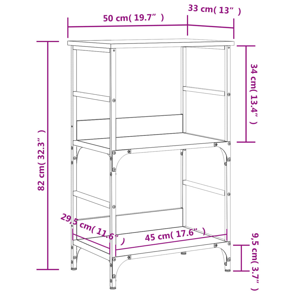 bogreol 50x33x82 cm konstrueret træ røget egetræsfarve