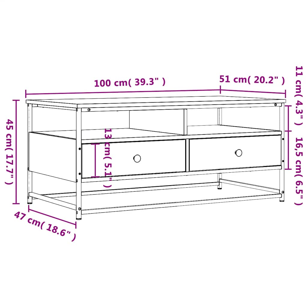 sofabord 100x51x45 cm konstrueret træ sonoma-eg