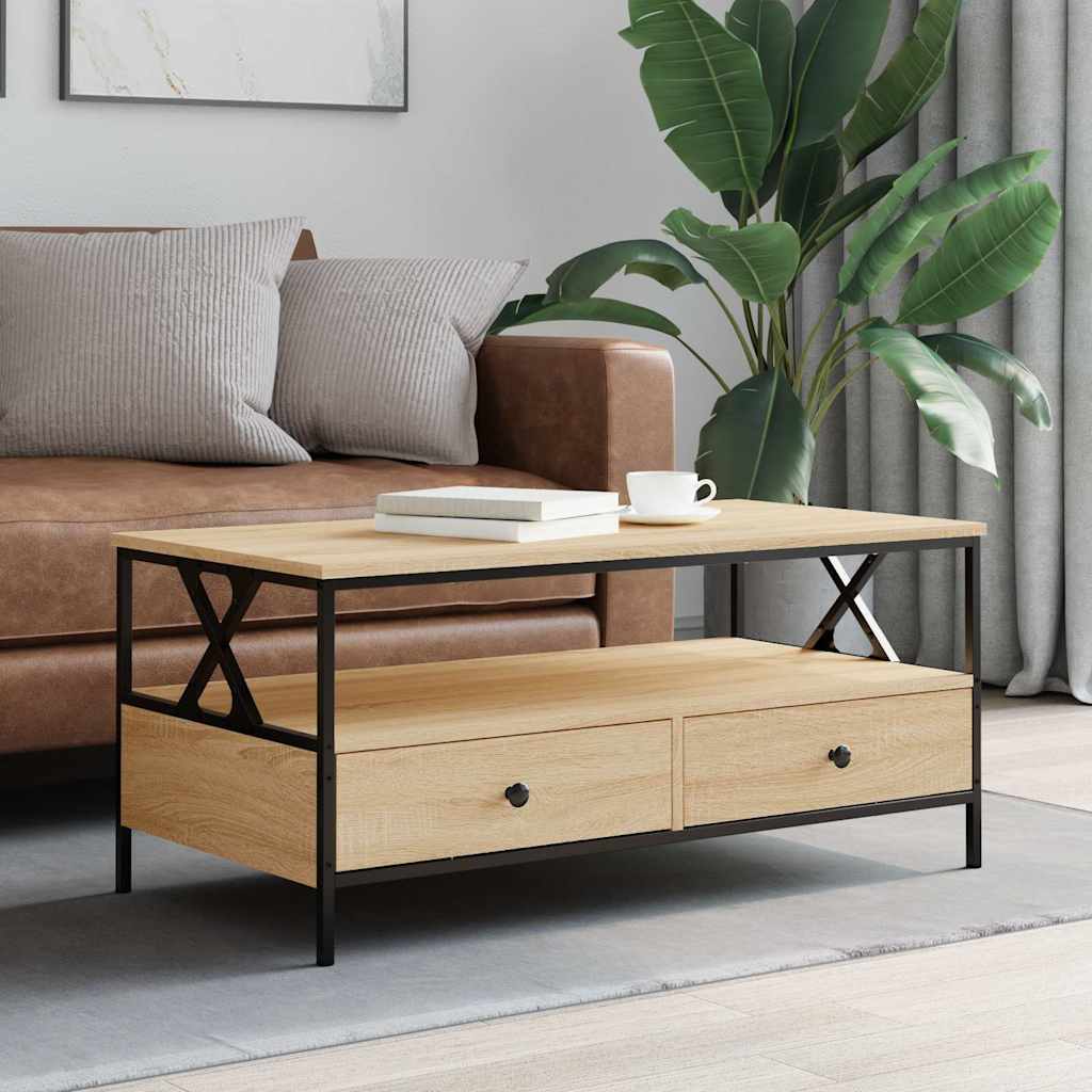 sofabord 100x51x45 cm konstrueret træ sonoma-eg