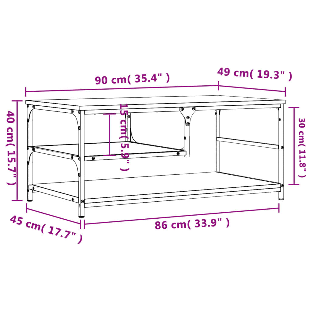 sofabord 90x49x40 cm konstrueret træ grå sonoma-eg