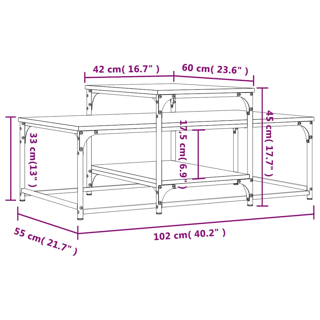 sofabord 102x60x45 cm konstrueret træ sort