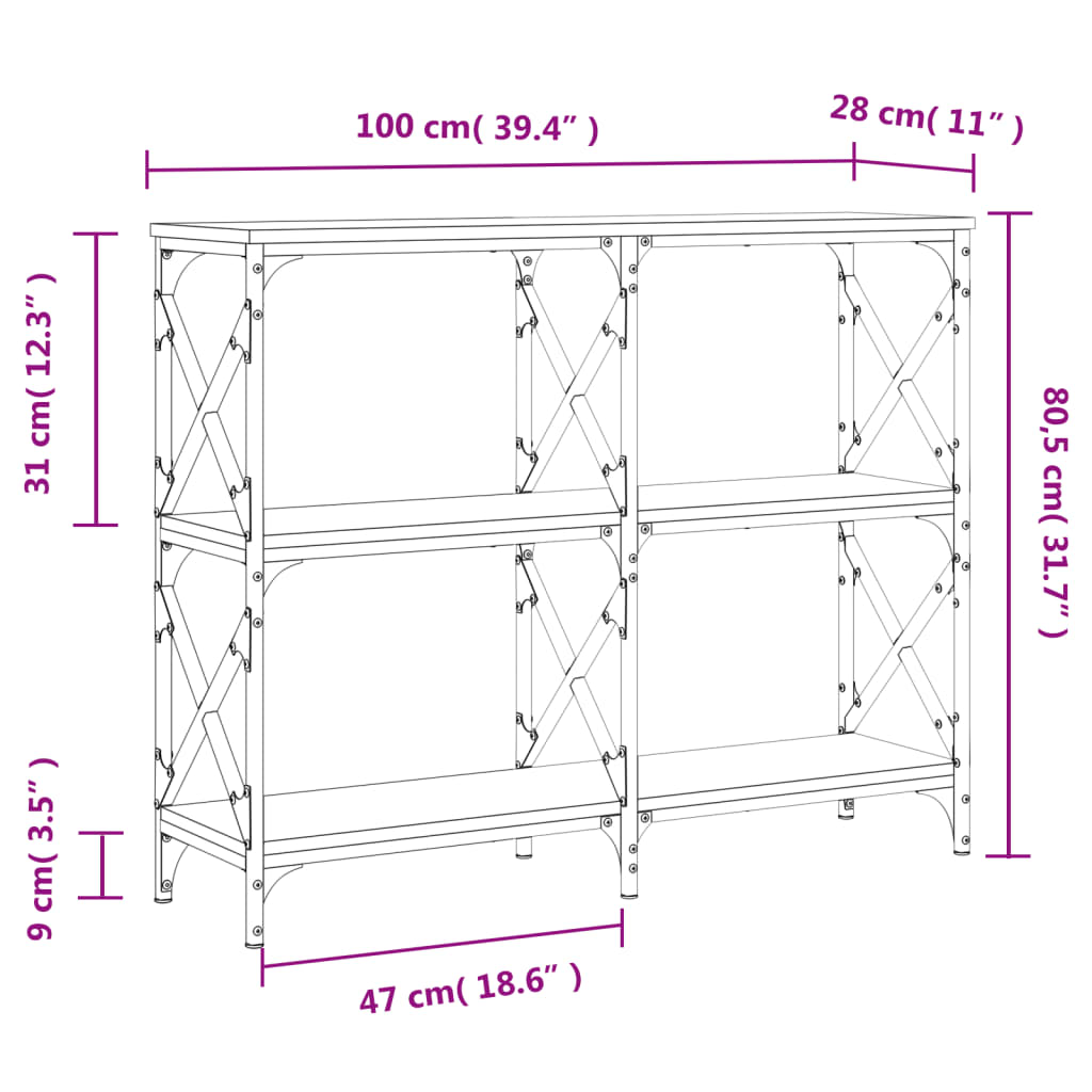 konsolbord 100x28x80,5 cm konstrueret træ grå sonoma-eg